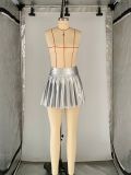 Fashion Pleates PU Leather Mini Skirts ANDF-2434