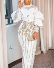 Plus Size Embroidered Long Sleeve Top Two Piece Pants Set GXYY-8273