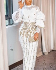 Plus Size Embroidered Long Sleeve Top Two Piece Pants Set GXYY-8273