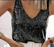 Plus Size Sequin V Neck Vest Tops GXYY-8370