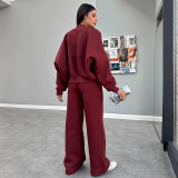 Solid Color Padded Zipper Coat Pants Suit SSNF-211472