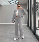 Solid Color Padded Zipper Coat Pants Suit SSNF-211472