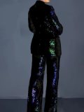 Plus Size Fashion Sequin Blazer Two Piece Pants Set GXYY-8178