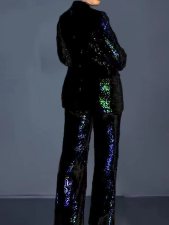 Plus Size Fashion Sequin Blazer Two Piece Pants Set GXYY-8178