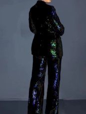 Plus Size Fashion Sequin Blazer Two Piece Pants Set GXYY-8178
