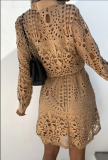 Plus Size Solid Color Lace Shirt Dress GXYY-8257