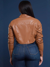 Fashion Long Sleeve Lapel PU Leather Coat BS-1374