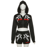 Slim Printed Hooded Coat Shorts Suit GZJQ-K23S38335