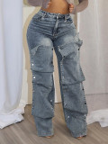 Fashion Washed Studded  Loose Jeans LSD-2281