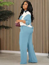 Contrast Color Long Sleeve Shirt Pants Suit GQYD-413