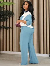 Contrast Color Long Sleeve Shirt Pants Suit GQYD-413