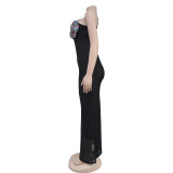 Sleeveless Sling Lace Solid Color Maxi Dress BY-7102