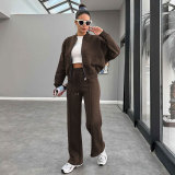 Solid Color Padded Zipper Coat Pants Suit SSNF-211472