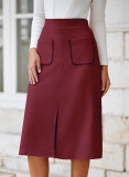 Fashion Faux Suede Solid Split Skirt ANDF-2432