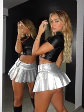 Fashion Pleates PU Leather Mini Skirts ANDF-2434