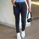 Fashion Washed Belt Skinny Jeans GDMY-41802