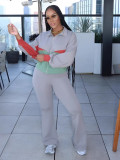 Color Block Drop-shoulder Two Piece Pants Set GDYF-6696