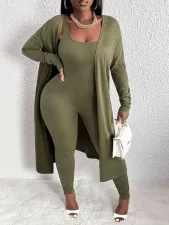 Solid Color Long Coat And Sleeveless Jumpsuit Suit GQYD-410