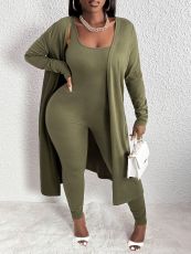 Solid Color Long Coat And Sleeveless Jumpsuit Suit GQYD-410