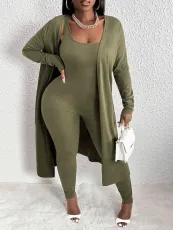 Solid Color Long Coat And Sleeveless Jumpsuit Suit GQYD-410