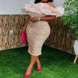 Plus Size Sexy Sequin Sleeveless Pencil Dress GXYY-8060