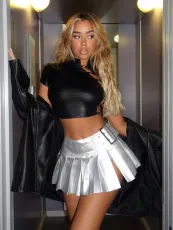 Fashion Pleates PU Leather Mini Skirts ANDF-2434