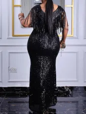 Plus Size Sequin Tassel Maxi Dress GXYY-8141