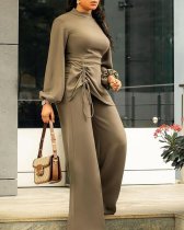 Plus Size Long Sleeve Drawstring Patchwork Jumpsuit GXYY-8007