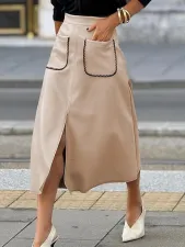 Fashion Faux Suede Solid Split Skirt ANDF-2432