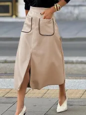 Fashion Faux Suede Solid Split Skirt ANDF-2432