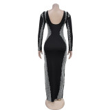 Long Sleeve Backless Split Maxi Dress BY-7090