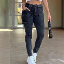 Fashion Washed Belt Skinny Jeans GDMY-41802