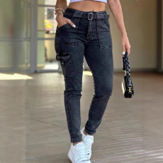 Fashion Washed Belt Skinny Jeans GDMY-41802