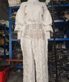 Plus Size Embroidered Long Sleeve Top Two Piece Pants Set GXYY-8273