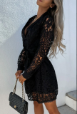 Plus Size Solid Color Lace Shirt Dress GXYY-8257