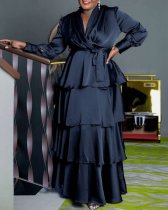 Plus Size Solid Color Tie Up Long Skirt Suit GXYY-7080