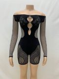 Pre Order: About 7 work days shipping Sexy Solid One Shoulder Hollow Out Knits Romper YUEM-220292