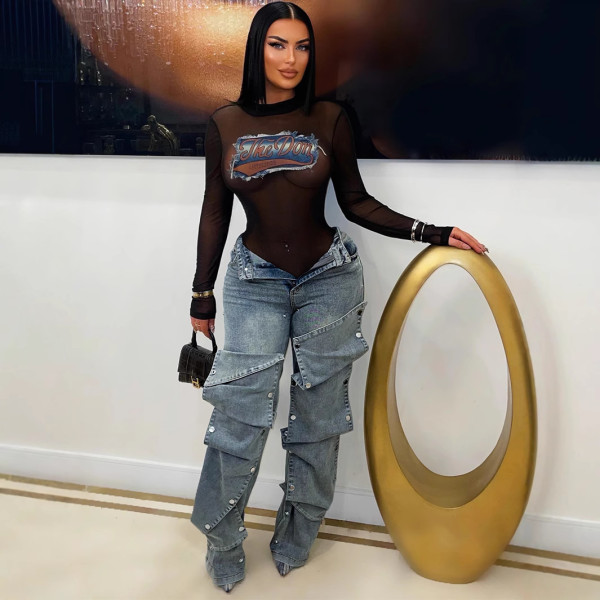 Fashion Washed Studded  Loose Jeans LSD-2281