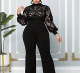 Plus Size Lace Hollow Out Solid Jumpsuit  GXYY-8265