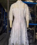 Plus Size Long Sleeve Lace Lace Mesh Long Dress GXYY-8289