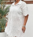 Plus Size Lace Hollot Out Shirt Dress GXYY-8340