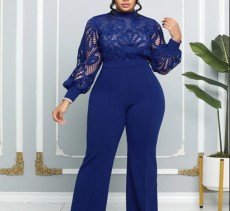 Plus Size Lace Hollow Out Solid Jumpsuit  GXYY-8265