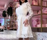 Plus Size Lace Lace Tie Shirt Dress GXYY-8173