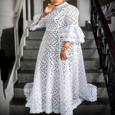 Plus Size Flare Sleeve Lace Maxi Dress GXYY-8012