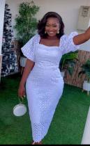 Plus Size Lace Solid Hollow Out Slim Maxi Dress GXYY-8193