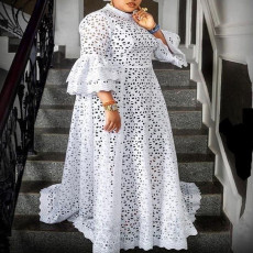 Plus Size Flare Sleeve Lace Maxi Dress GXYY-8012