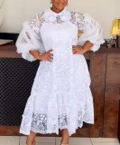 Plus Size Lace Hollow Out Lace Halter Two-Piece Irregular Dress GXYY-8288