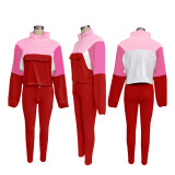 Color Block Zipper Sweatshirt Tight Pants Suit SFY-539