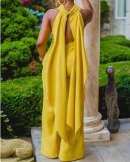Plus Size Knits Sleeveless Backless Jumpsuit GXYY-6038