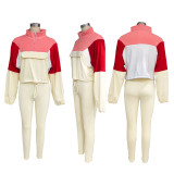 Color Block Zipper Sweatshirt Tight Pants Suit SFY-539